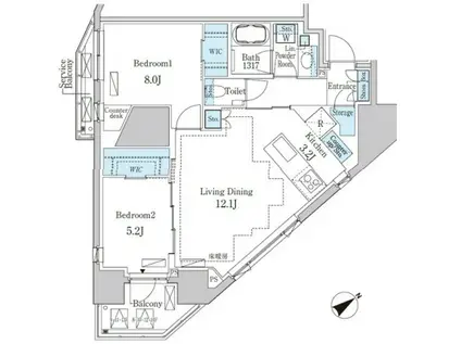 プライムアート白金台(2LDK/12階)の間取り写真