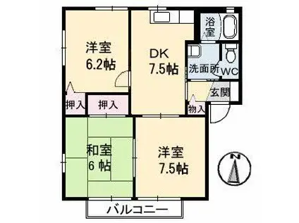 セントラルヴィレッジ B棟(3DK/2階)の間取り写真