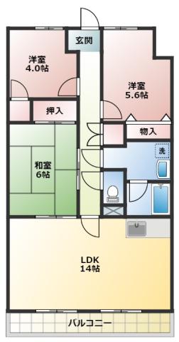 アヴニール愛野(3LDK/1階)の間取り写真