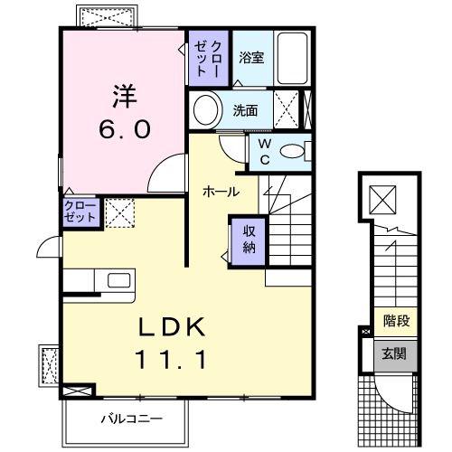 メイプル(1LDK/2階)の間取り写真