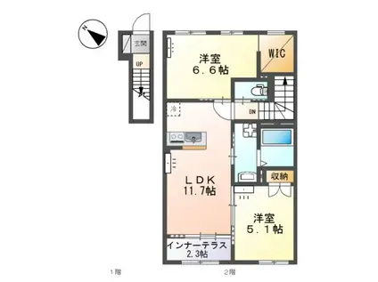 スターテラスII宇都宮市下栗アパート(2LDK/2階)の間取り写真