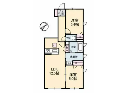 プロヌーブ生野原 B棟(2LDK/1階)の間取り写真