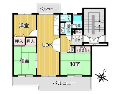 内野中央1号棟(3LDK/4階)の間取り写真