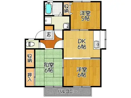 KIIコート五番館(3DK/2階)の間取り写真