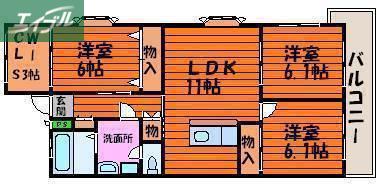 ルネス武田(3SLDK/1階)の間取り写真