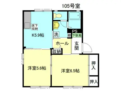 ツインハイツA棟(2K/1階)の間取り写真