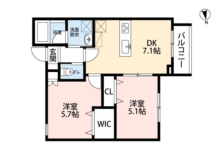 MIRAISM五日市(2DK/1階)の間取り写真