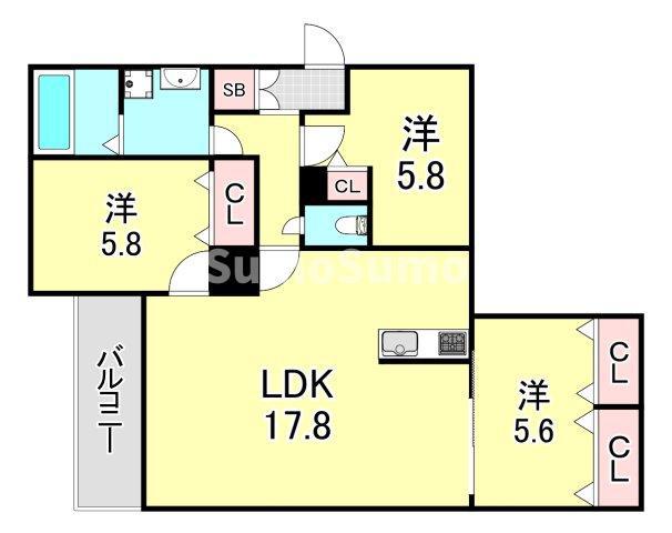 アークハイム翠ヶ丘(3LDK/1階)の間取り写真