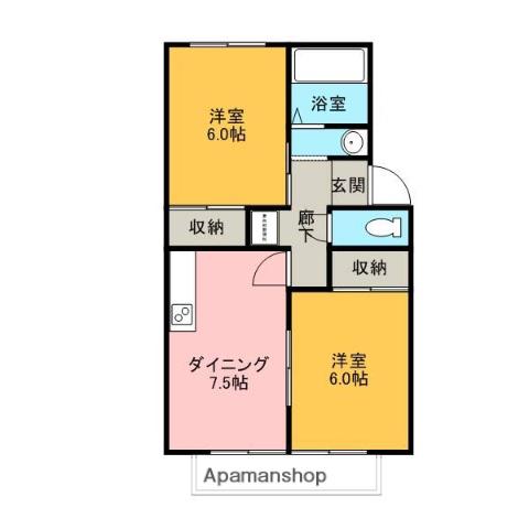 ハウゼスMT(2DK/1階)の間取り写真