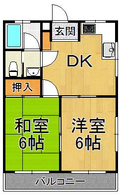 サウスコート(2DK/2階)の間取り写真