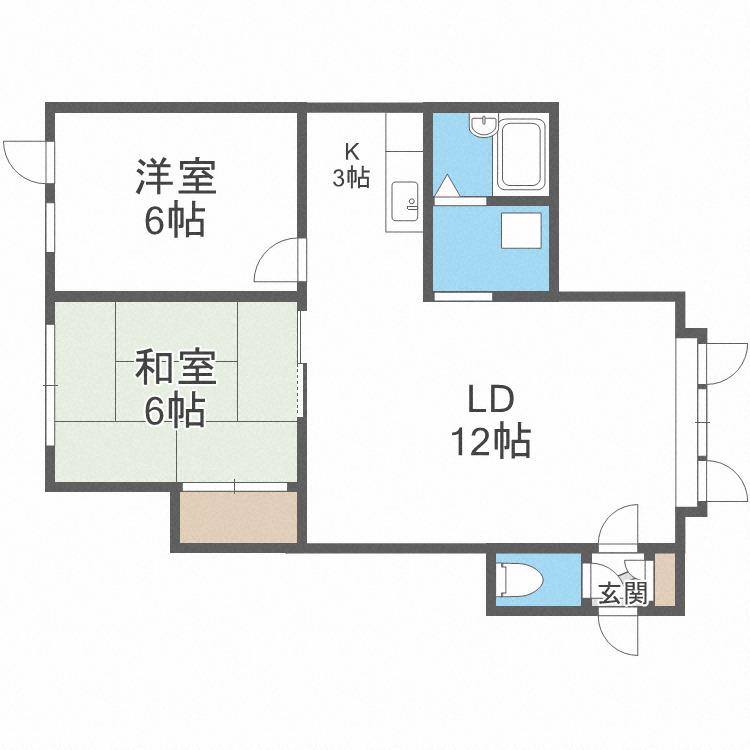 パークハイツ本町(2LDK/2階)の間取り写真
