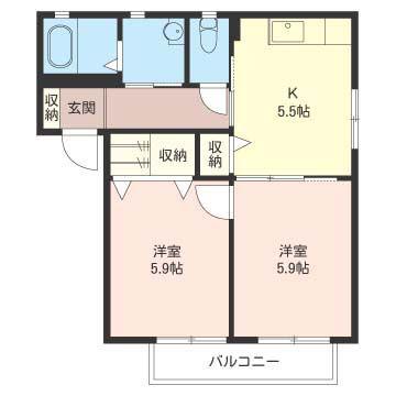 サンフラワー B棟(2K/1階)の間取り写真