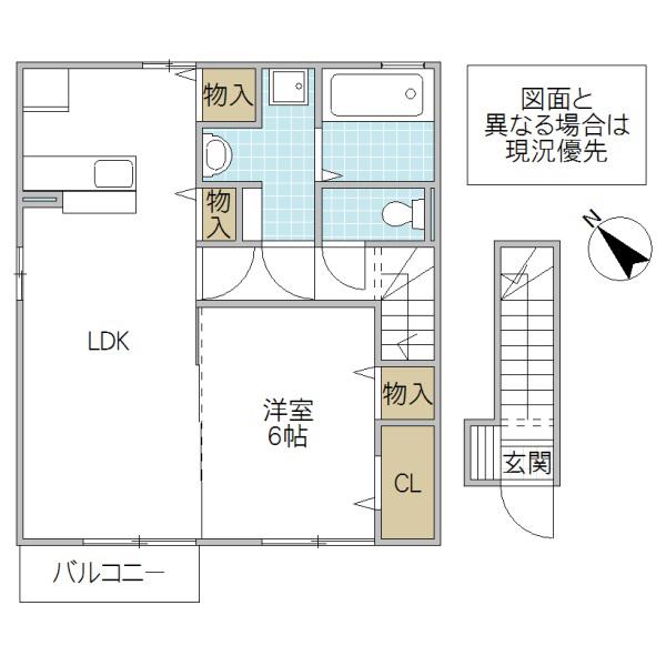 ラ・メール(1LDK/2階)の間取り写真