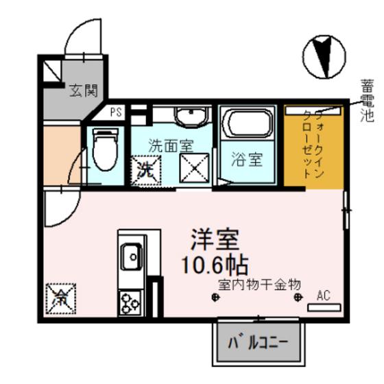 COCO AIR A棟(ワンルーム/1階)の間取り写真