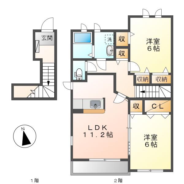 RIVERSIDE東祥B(2LDK/2階)の間取り写真
