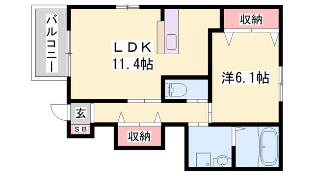 アマカワ エスポア(1LDK/1階)の間取り写真