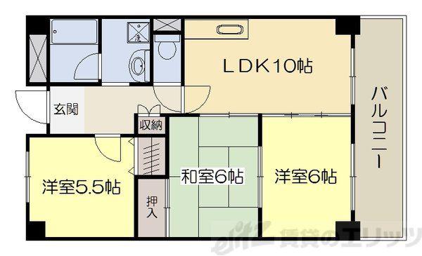 緑地シティハイツ(3LDK/4階)の間取り写真