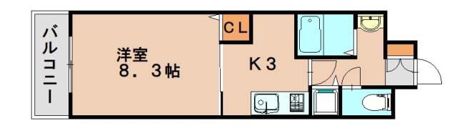フロントリブ(1K/1階)の間取り写真