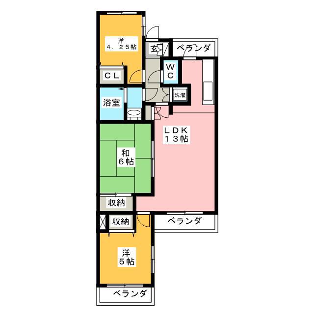 ベルシェ壱番館(3LDK/1階)の間取り写真