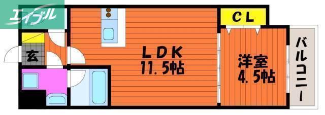 WILLDO岡山大供(1LDK/15階)の間取り写真