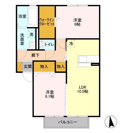 グラン・ジュテA(2LDK/2階)の間取り写真