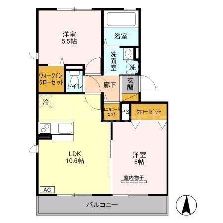 キャピタル美南 A(2LDK/3階)の間取り写真