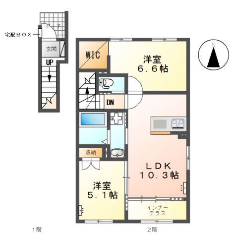 グリシナ(2LDK/2階)の間取り写真