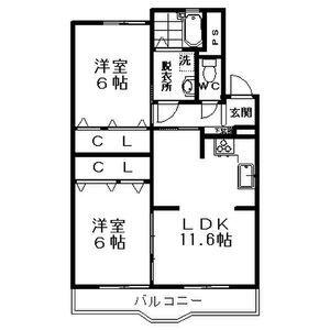サンヒル上地(2LDK/2階)の間取り写真