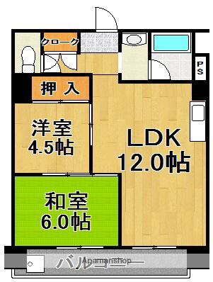東峰マンション西公園(2LDK/4階)の間取り写真