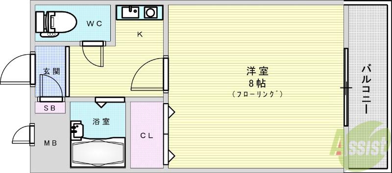 ソルフェリセス(ワンルーム/2階)の間取り写真