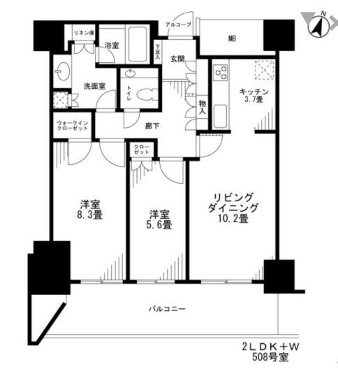 カテリーナ三田タワースイート(2LDK/5階)の間取り写真