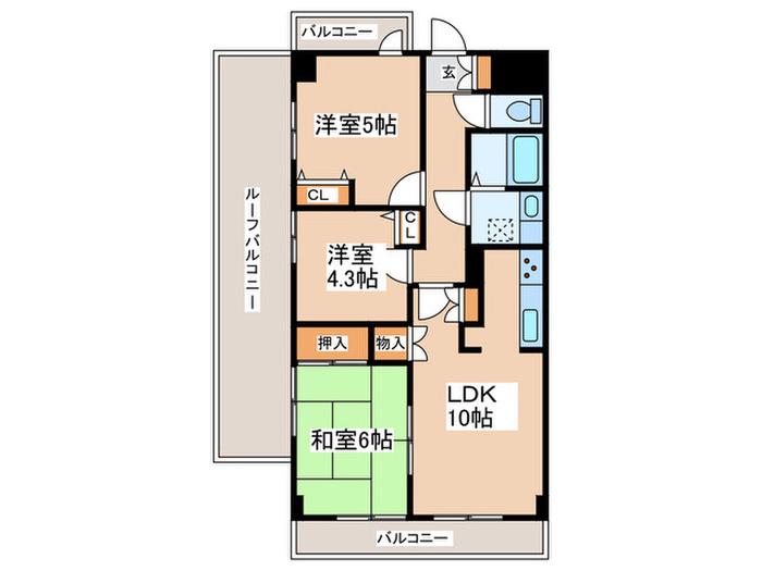 フレグラント町田(3LDK/6階)の間取り写真