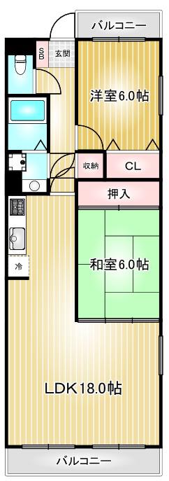 リーベンイセヤマ(2LDK/3階)の間取り写真