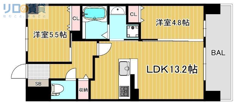 アーバンパーク淡路(2LDK/6階)の間取り写真