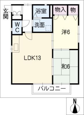 メゾンデール小田井II(2LDK/2階)の間取り写真