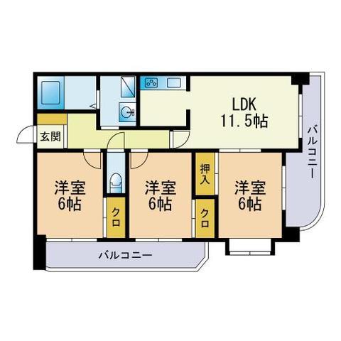 サウスライト西新(3LDK/4階)の間取り写真