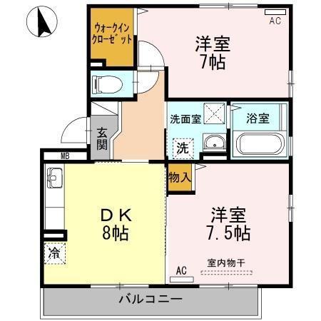 セジュ一ルスハマA(2DK/1階)の間取り写真