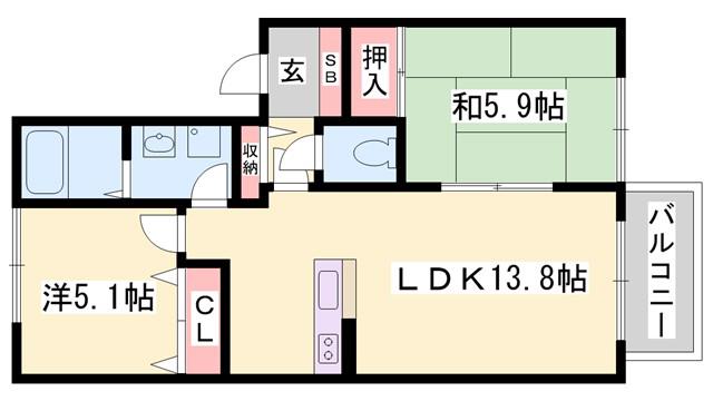 ディアス六百目 A棟(2LDK/2階)の間取り写真