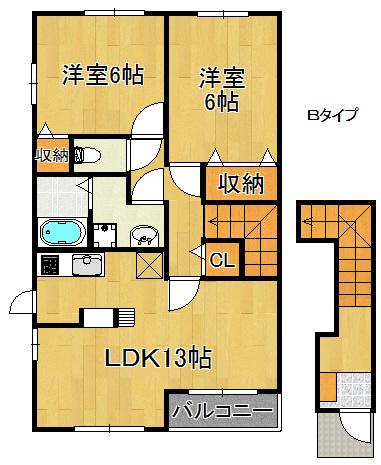 グレイズヴィラI(2LDK/2階)の間取り写真