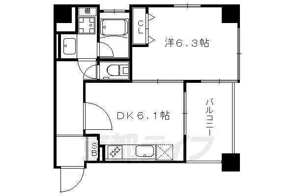 クリスタルグランツ西大路三条(1DK/2階)の間取り写真