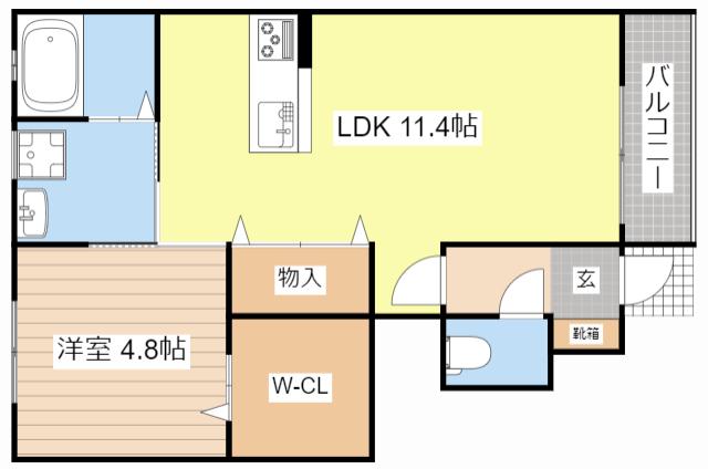 ラフィネ西今(1LDK/1階)の間取り写真