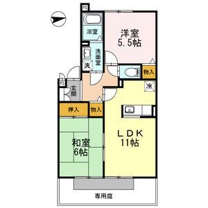 パセオ白鳳B棟(2LDK/1階)の間取り写真