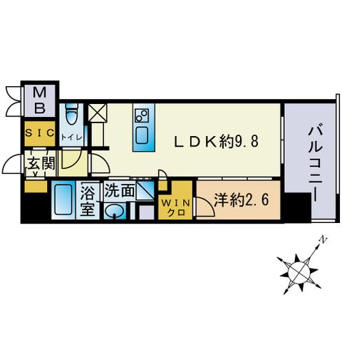 ミスモ天神(1LDK/6階)の間取り写真