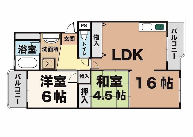 グリーンヒル名谷(2LDK/3階)の間取り写真