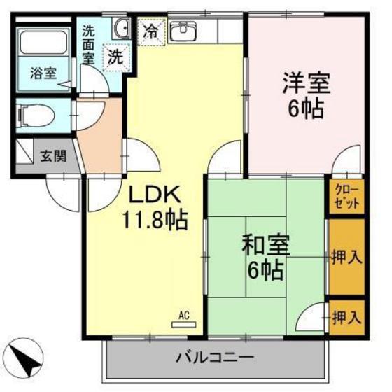 フレグランス大畠A棟(2LDK/2階)の間取り写真