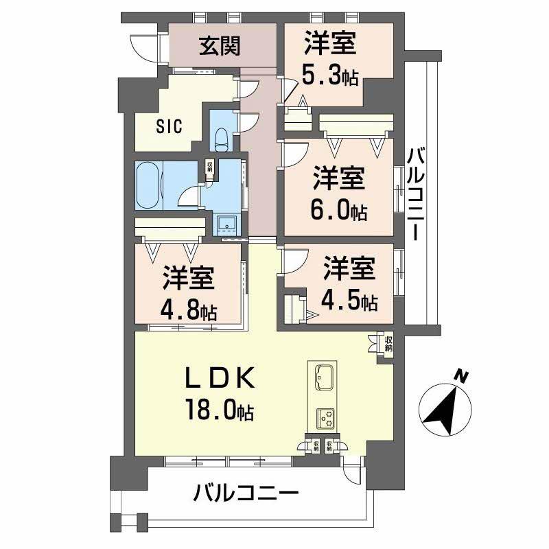 LASANTE 照葉オーシャンテラス イースト(4LDK/4階)の間取り写真