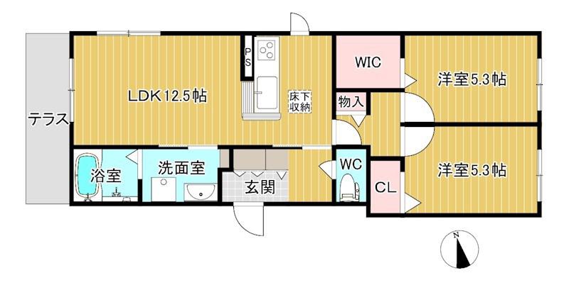 シャーメゾン アミシゲ(2LDK/1階)の間取り写真