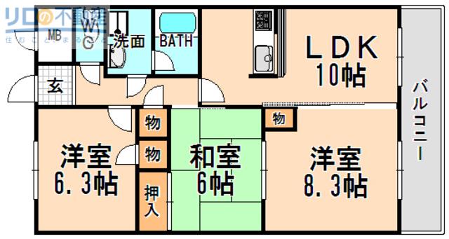甚樹園マンション(3LDK/3階)の間取り写真