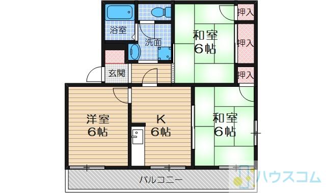 タウニー北春日丘(3DK/1階)の間取り写真