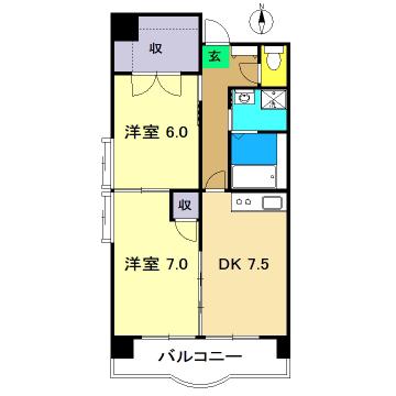 CLARE FUJIMOTO南棟(2DK/6階)の間取り写真